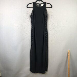 Cache Dress Womens 4 Black Beaded Side Panels Sleeveless Evening Gown Formal Y2K